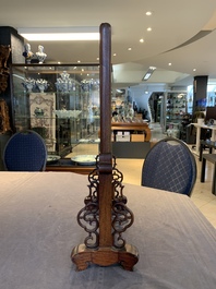 A Chinese wooden table screen with a famille rose plaque, Republic