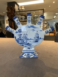 A fine and unusual blue and white Dutch Delft tulip vase, 18th C.