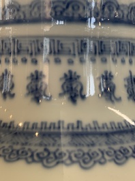 A Chinese blue and white 'flower scrolls' rouleau vase, Kangxi