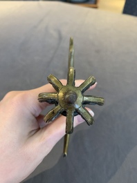 A Tibetan brass and iron kartika with incised dragon design, 19th C.