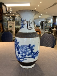 Seven Chinese Nanking blue and white and famille verte crackle-glazed vases, 19/20th C.