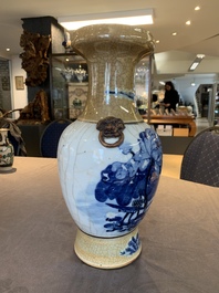 Seven Chinese Nanking blue and white and famille verte crackle-glazed vases, 19/20th C.