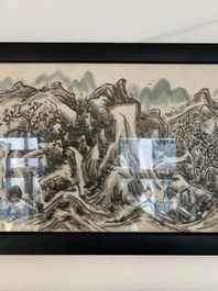 Huang Jusu 黃居素 (1897-1986): 'Mountainous landscape' and Chinese school: 'Pagoda', ink and colour on paper, dated 1969