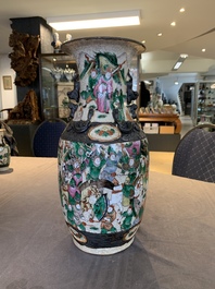 Seven Chinese Nanking blue and white and famille verte crackle-glazed vases, 19/20th C.