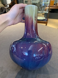 A Chinese flamb&eacute;-glazed bottle vase, 19th C.