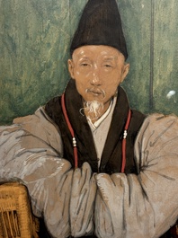 Jean Bouchaud (1891-1977): 'Abbot Monk Liao Ran 了然 of Qiongzhu Temple 筇竹寺', signed and dated 1925