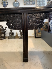 A massive Chinese red-and-black-lacquered altar table, 'qiaotouan', Qing