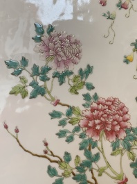 A Chinese wooden table screen with a famille rose plaque, Republic