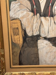 Jean Bouchaud (1891-1977): 'Abbot Monk Liao Ran 了然 of Qiongzhu Temple 筇竹寺', signed and dated 1925