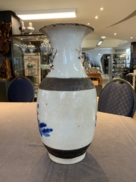 Seven Chinese Nanking blue and white and famille verte crackle-glazed vases, 19/20th C.