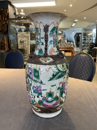 Seven Chinese Nanking blue and white and famille verte crackle-glazed vases, 19/20th C.