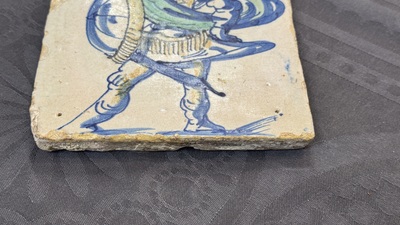A polychrome Dutch Delft 'Roman soldier' tile, ca. 1600