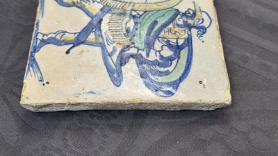A polychrome Dutch Delft 'Roman soldier' tile, ca. 1600