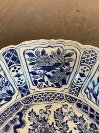 A large Chinese blue and white 'kraak' dish with birds among flowering branches, Wanli