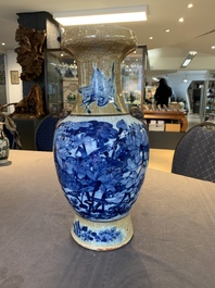 Seven Chinese Nanking blue and white and famille verte crackle-glazed vases, 19/20th C.