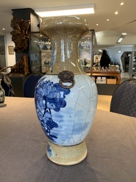Seven Chinese Nanking blue and white and famille verte crackle-glazed vases, 19/20th C.