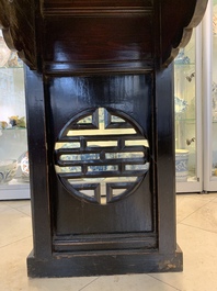 A massive Chinese red-and-black-lacquered altar table, 'qiaotouan', Qing