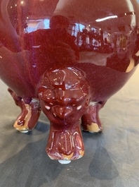 A Chinese flamb&eacute;-glazed tripod censer with 'ruyi' handles, 19th C.