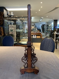 A Chinese wooden table screen with a famille rose plaque, Republic