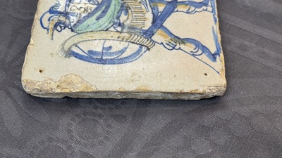 A polychrome Dutch Delft 'Roman soldier' tile, ca. 1600