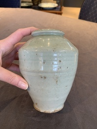 A pale celadon-glazed vase, a jar and a ewer, Asia, 19th C and later