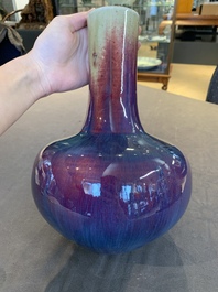 A Chinese flamb&eacute;-glazed bottle vase, 19th C.