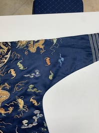 A Chinese gold-thread-embroidered blue-ground silk 'dragon' robe, 18/19th C.