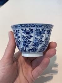 18 Chinese blue and white cups and 16 saucers with floral design, jade mark, Kangxi