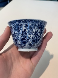18 Chinese blue and white cups and 16 saucers with floral design, jade mark, Kangxi