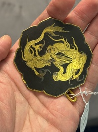 A fine Japanese nunome zogan Yoshitoyo Saku style 'dragon' belt buckle, Mount Fuji mark, Meiji, 19th C.