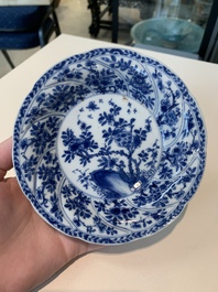18 Chinese blue and white cups and 16 saucers with floral design, jade mark, Kangxi