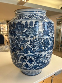 A large blue and white Italian maiolica albarello, Savona, 2nd half 17th C.