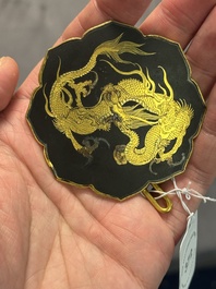 A fine Japanese nunome zogan Yoshitoyo Saku style 'dragon' belt buckle, Mount Fuji mark, Meiji, 19th C.