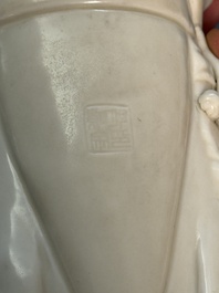 Three Chinese Dehua blanc de Chine figures of Guanyin and Weituo, He Chaozong 何朝宗 and Dehua 德化 mark, 20th C.