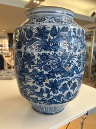 A large blue and white Italian maiolica albarello, Savona, 2nd half 17th C.