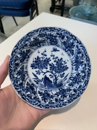 18 Chinese blue and white cups and 16 saucers with floral design, jade mark, Kangxi