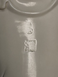 Three Chinese Dehua blanc de Chine figures of Guanyin and Weituo, He Chaozong 何朝宗 and Dehua 德化 mark, 20th C.