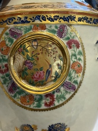 A pair of Chinese export famille rose urns and covers, Qianlong