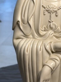 Three Chinese Dehua blanc de Chine figures of Guanyin and Weituo, He Chaozong 何朝宗 and Dehua 德化 mark, 20th C.