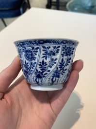 18 Chinese blue and white cups and 16 saucers with floral design, jade mark, Kangxi