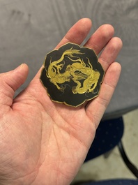 A fine Japanese nunome zogan Yoshitoyo Saku style 'dragon' belt buckle, Mount Fuji mark, Meiji, 19th C.