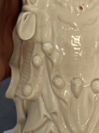 Three Chinese Dehua blanc de Chine figures of Guanyin and Weituo, He Chaozong 何朝宗 and Dehua 德化 mark, 20th C.