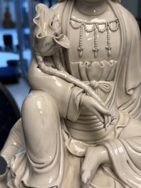 Three Chinese Dehua blanc de Chine figures of Guanyin and Weituo, He Chaozong 何朝宗 and Dehua 德化 mark, 20th C.
