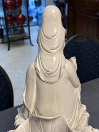 Three Chinese Dehua blanc de Chine figures of Guanyin and Weituo, He Chaozong 何朝宗 and Dehua 德化 mark, 20th C.