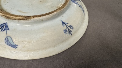 A blue, white and turquoise Iznik pottery dish with floral design, Turkey, late 16th C.