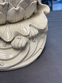 Three Chinese Dehua blanc de Chine figures of Guanyin and Weituo, He Chaozong 何朝宗 and Dehua 德化 mark, 20th C.