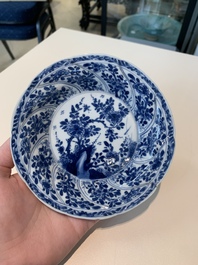 18 Chinese blue and white cups and 16 saucers with floral design, jade mark, Kangxi