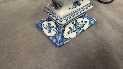 A fine and unusual blue and white Dutch Delft tulip vase, 18th C.