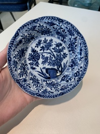 18 Chinese blue and white cups and 16 saucers with floral design, jade mark, Kangxi