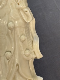 Three Chinese Dehua blanc de Chine figures of Guanyin and Weituo, He Chaozong 何朝宗 and Dehua 德化 mark, 20th C.